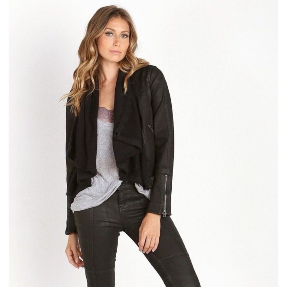 Super Cute Free People Drape Front Denim Waxed Moto Jacket - Picture 4 of 8